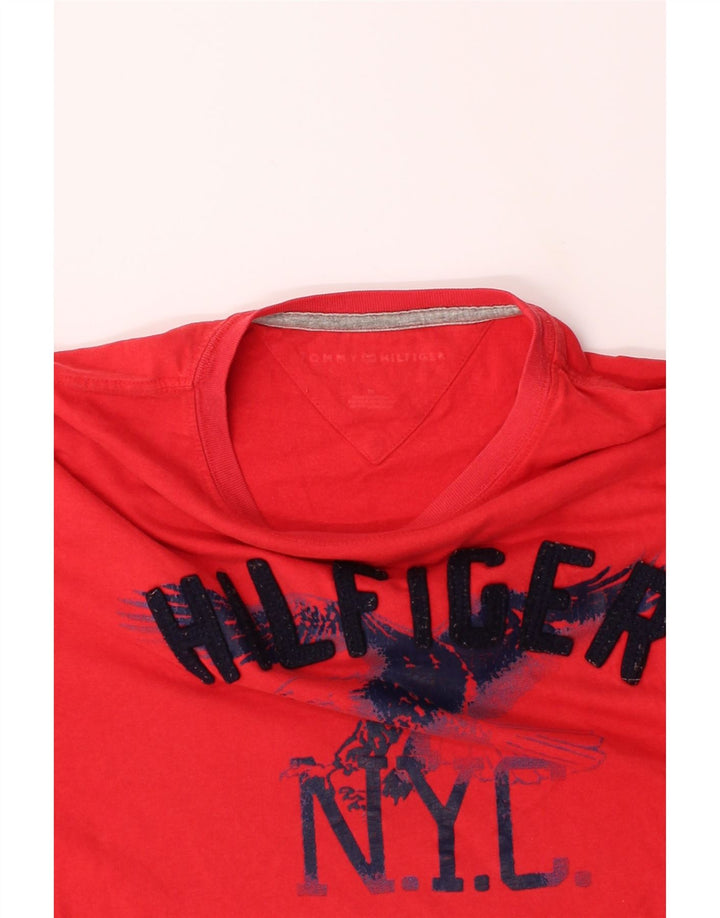 TOMMY HILFIGER Mens Graphic T-Shirt Top Medium Red Cotton Vintage Tommy Hilfiger and Second-Hand Tommy Hilfiger from Messina Hembry 