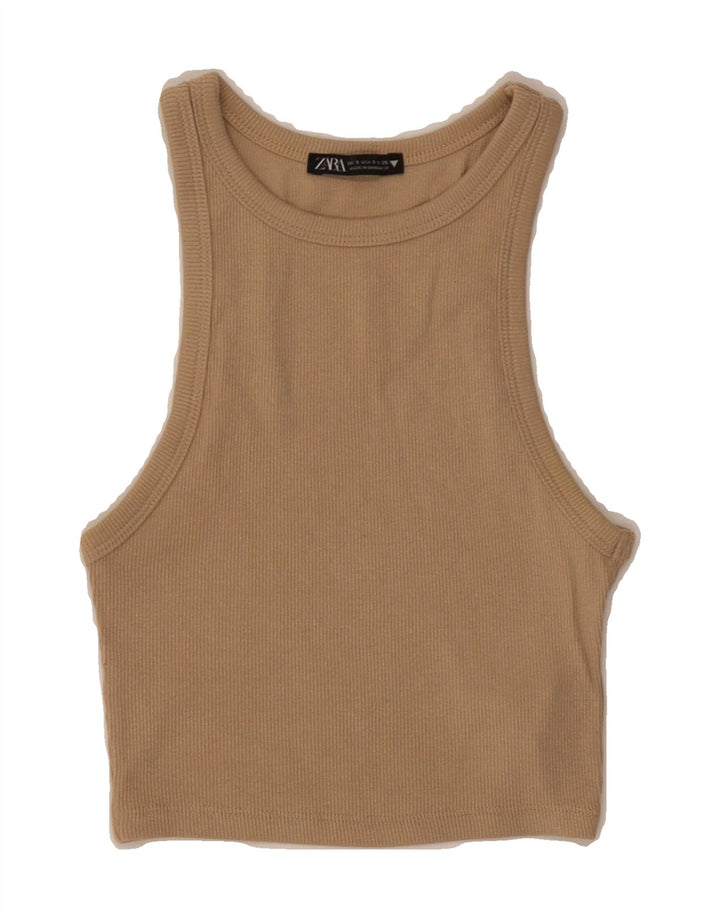 ZARA Womens Crop Top UK 8 Small Beige Cotton Vintage Zara and Second-Hand Zara from Messina Hembry 