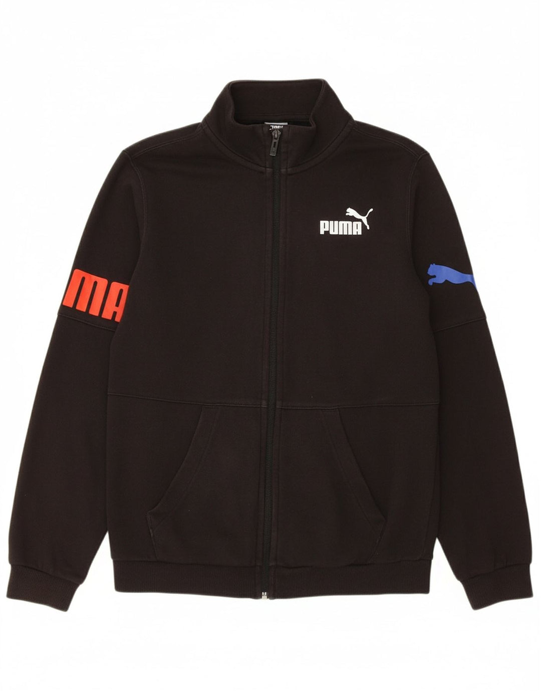 PUMA Boys Graphic Tracksuit Top Jacket 13-14 Years Black Cotton