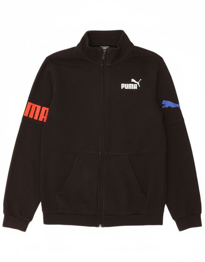 PUMA Boys Graphic Tracksuit Top Jacket 13-14 Years Black Cotton