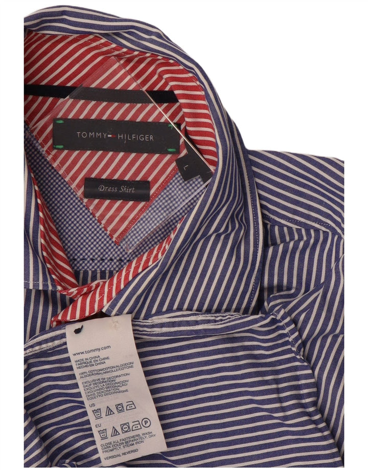 TOMMY HILFIGER Mens Shirt Large Blue Striped Cotton
