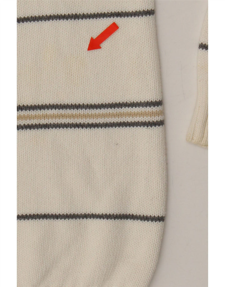 IZOD Mens Crew Neck Jumper Sweater Medium White Striped Cotton Vintage Izod and Second-Hand Izod from Messina Hembry 