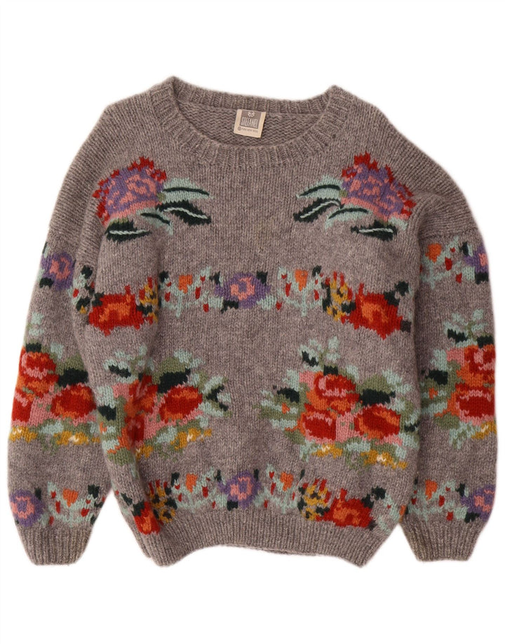 STEFANEL ženski džemper s morskim izrezom UK 14 Srednje sivi cvjetni