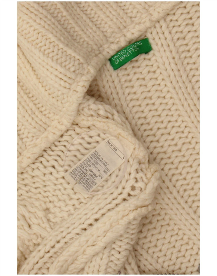 Benetton ženski kardigan pulover UK 14 Large Off White Wool