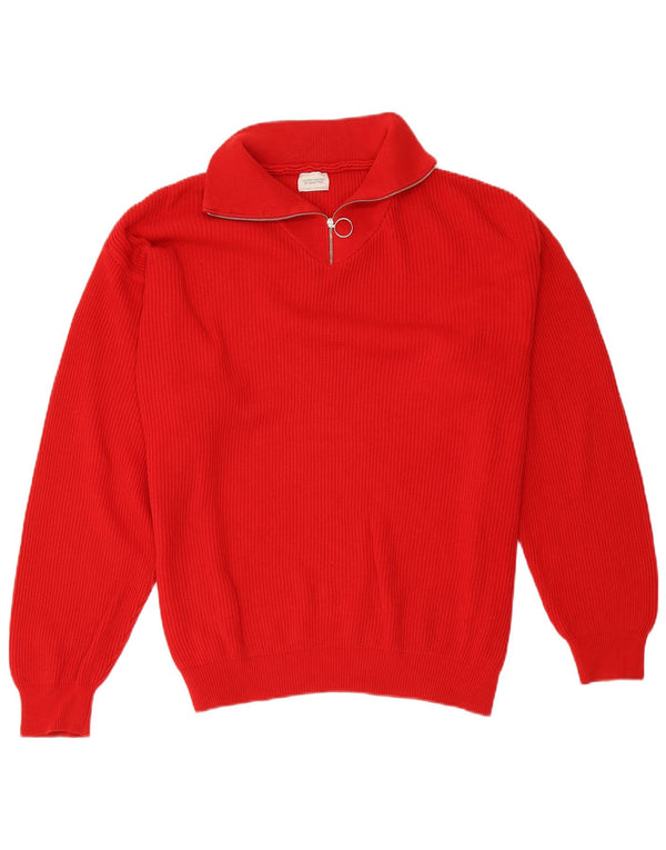 Benetton Mens Zip Neck Jumper Sweater Large Red Cotton