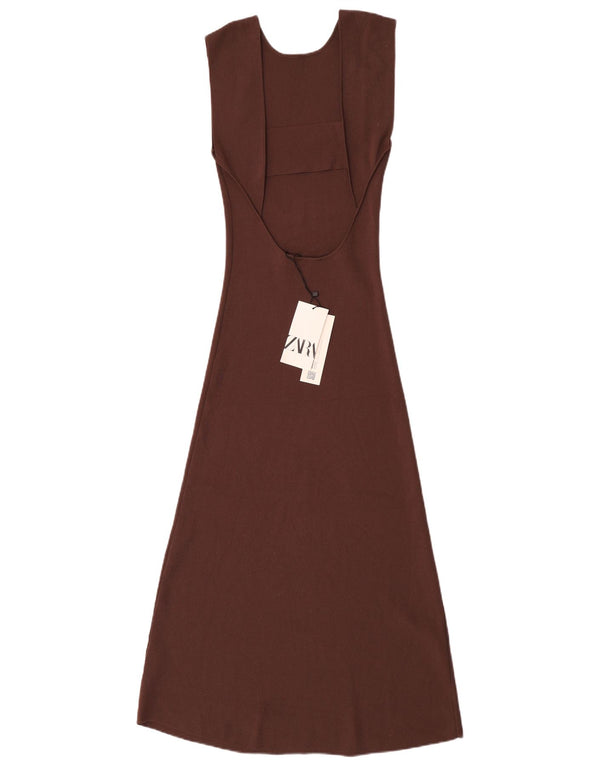 Zara Womens Sleeveless Maxi Dress UK 12 Medium Brown Viscose