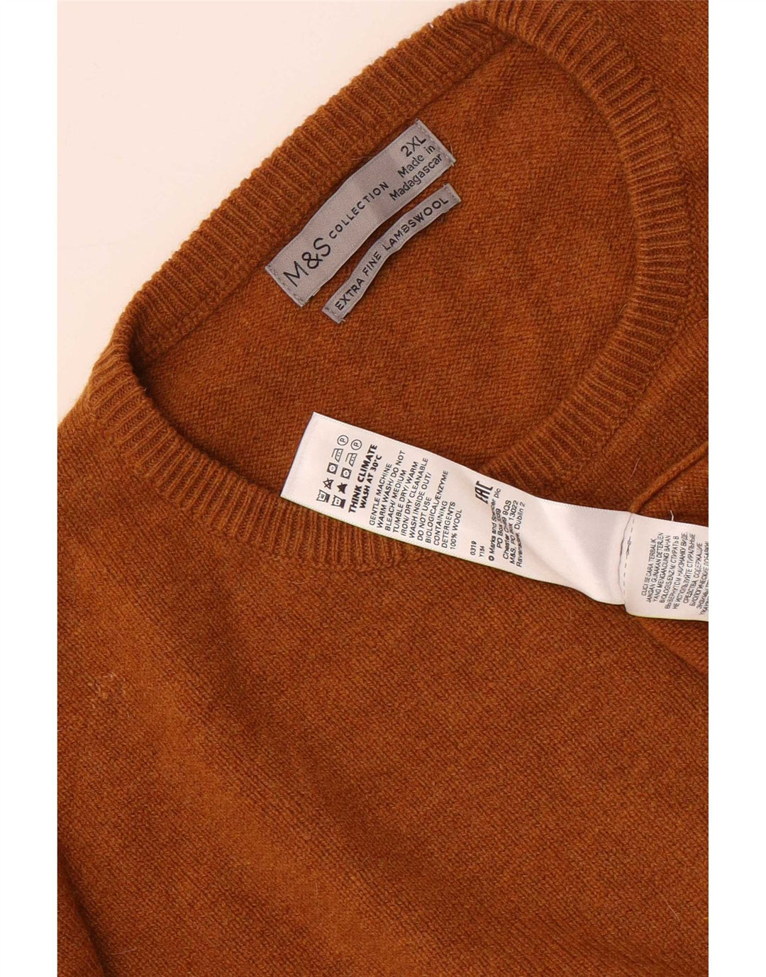 Marks & Spencer muški džemper s okruglim izrezom 2XL smeđe vune