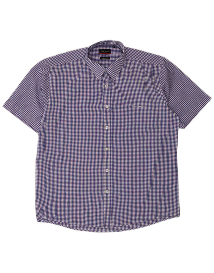 Pierre Cardin muška majica kratkih rukava standardnog kroja XL plavi gingham poliester