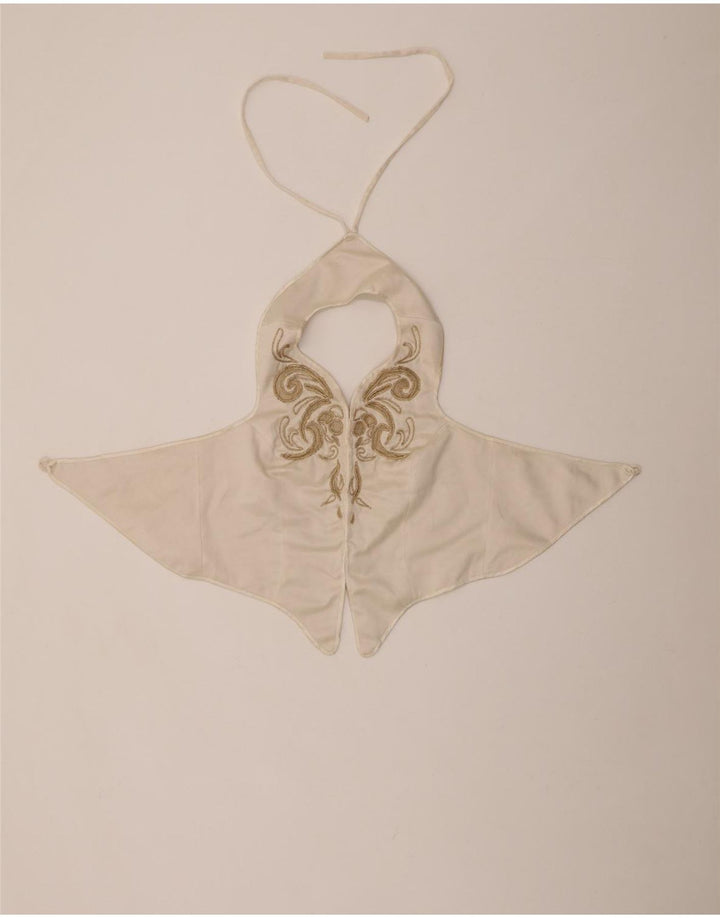 VINTAGE Ženska majica s halterima s apstraktnim uzorkom UK 12 Srednje bijela