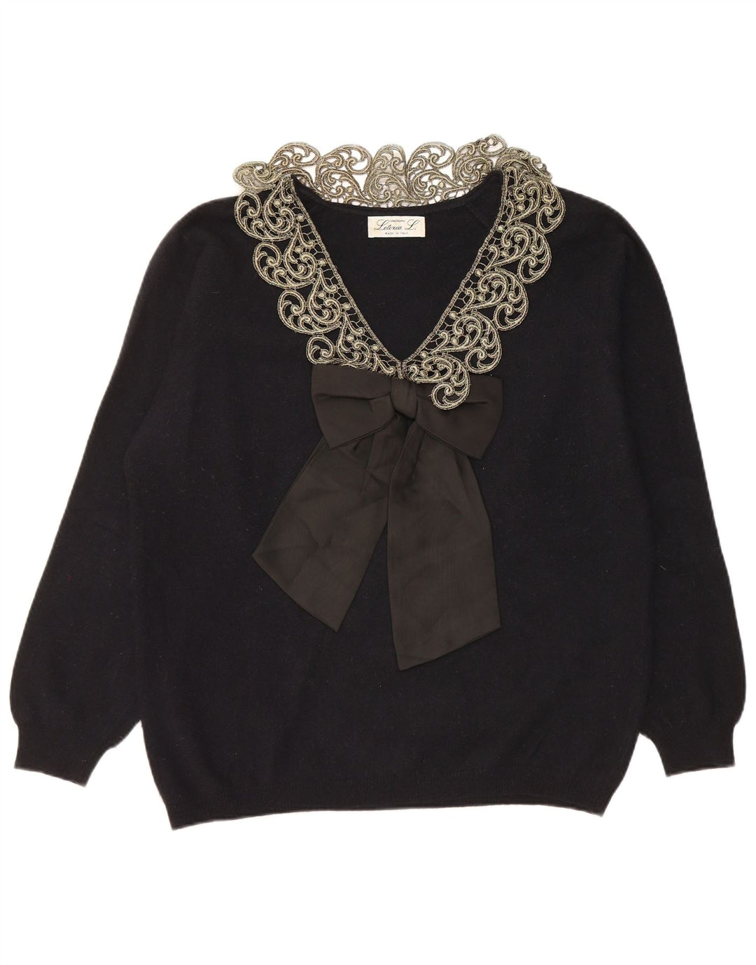 LETIZIA L. Ženski džemper s V-izrezom UK 16 Veliki crni paisley vuneni