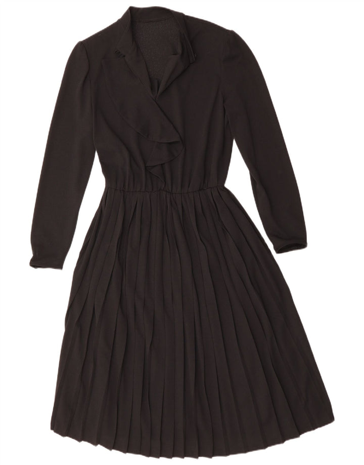 Vintage ženska haljina A-kroja dugih rukava UK 12 srednje crna