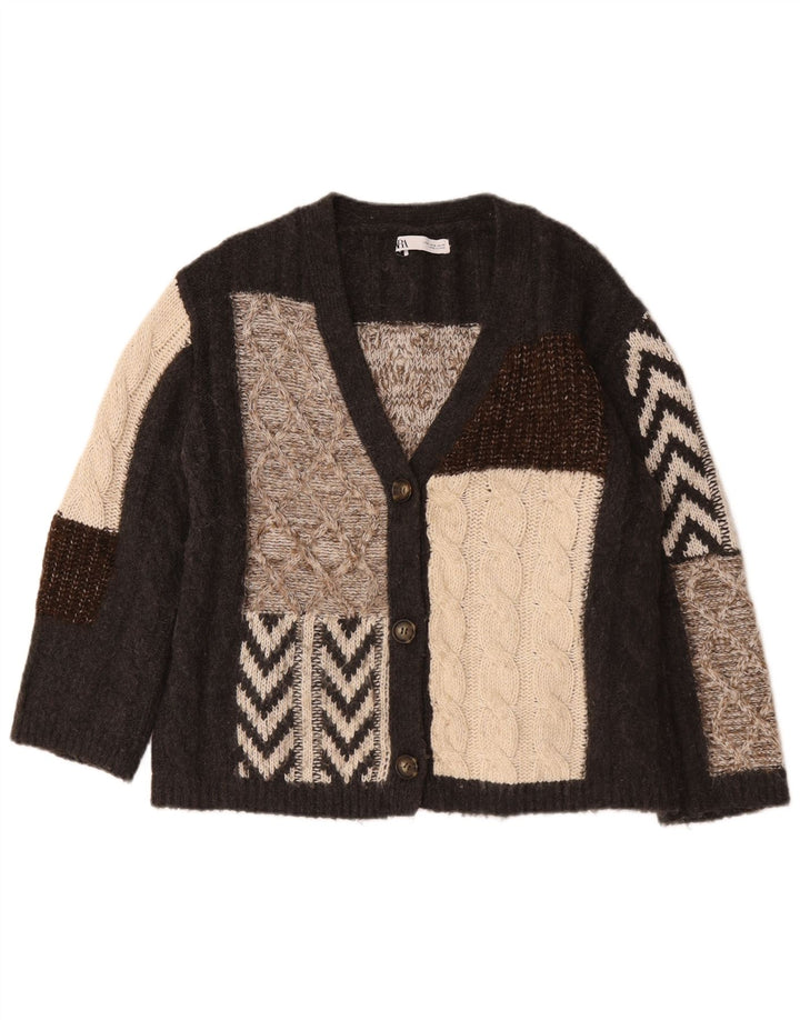 Preveliki ženski kardigan pulover Zara UK 10 Small Brown Patchwork