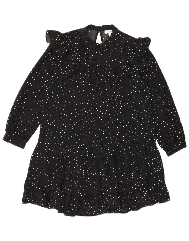TOPSHOP Womens Ruffle Front Tunic Top UK 10 Small  Black Spotted