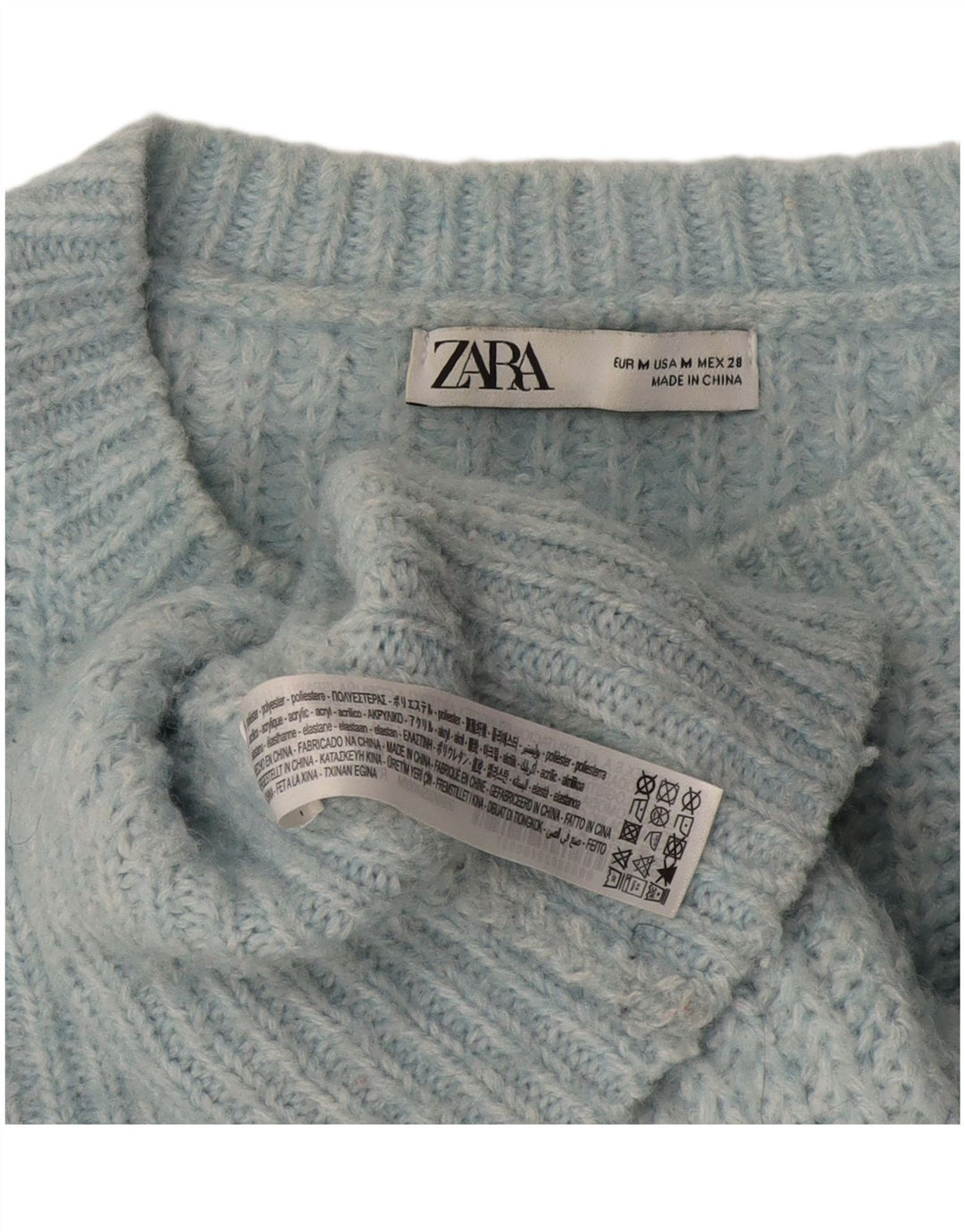 Zara ženski pulover s veznim izrezom UK 14 srednje plavi poliester