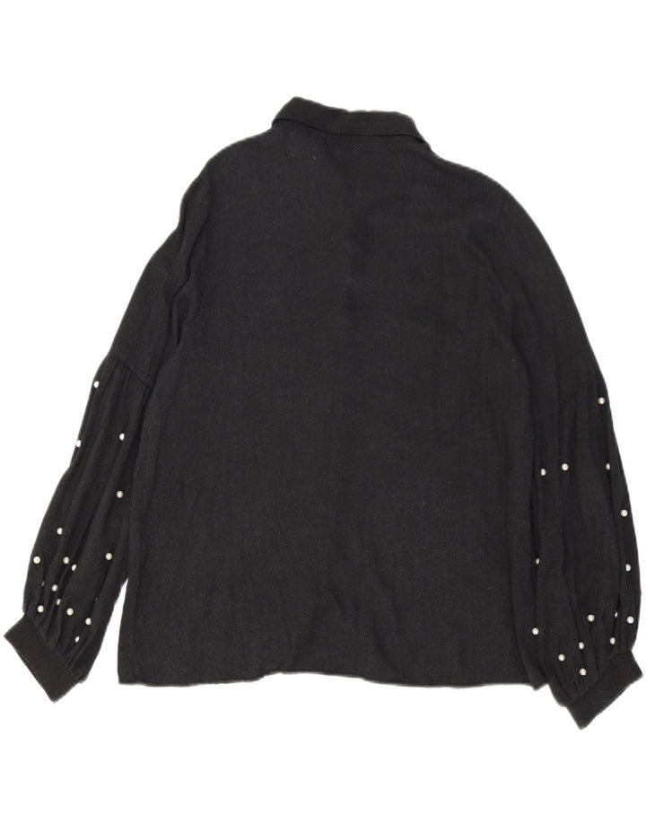 ZARA ženska prevelika košulja bluza UK 10 Mala siva viskoza