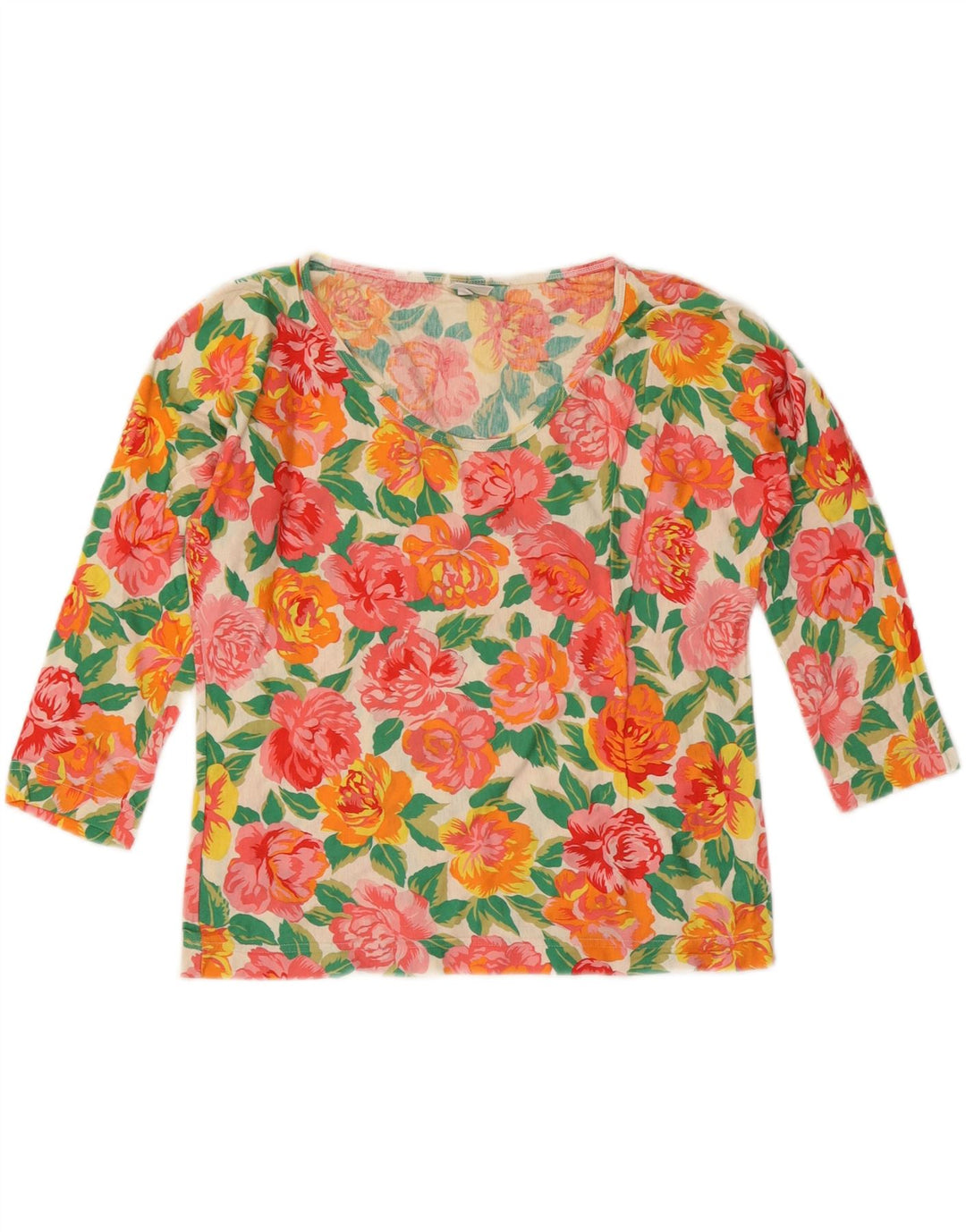 BENETTON Womens Crop Top 3/4 Sleeve UK 12 Medium Multicoloured Floral Vintage Benetton and Second-Hand Benetton from Messina Hembry 