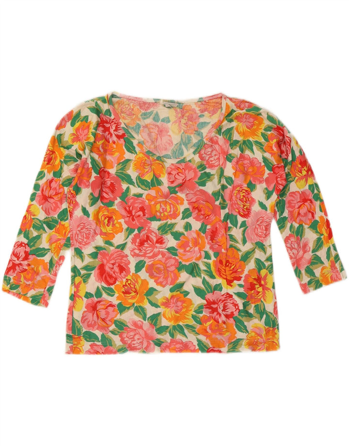 BENETTON Womens Crop Top 3/4 Sleeve UK 12 Medium Multicoloured Floral Vintage Benetton and Second-Hand Benetton from Messina Hembry 