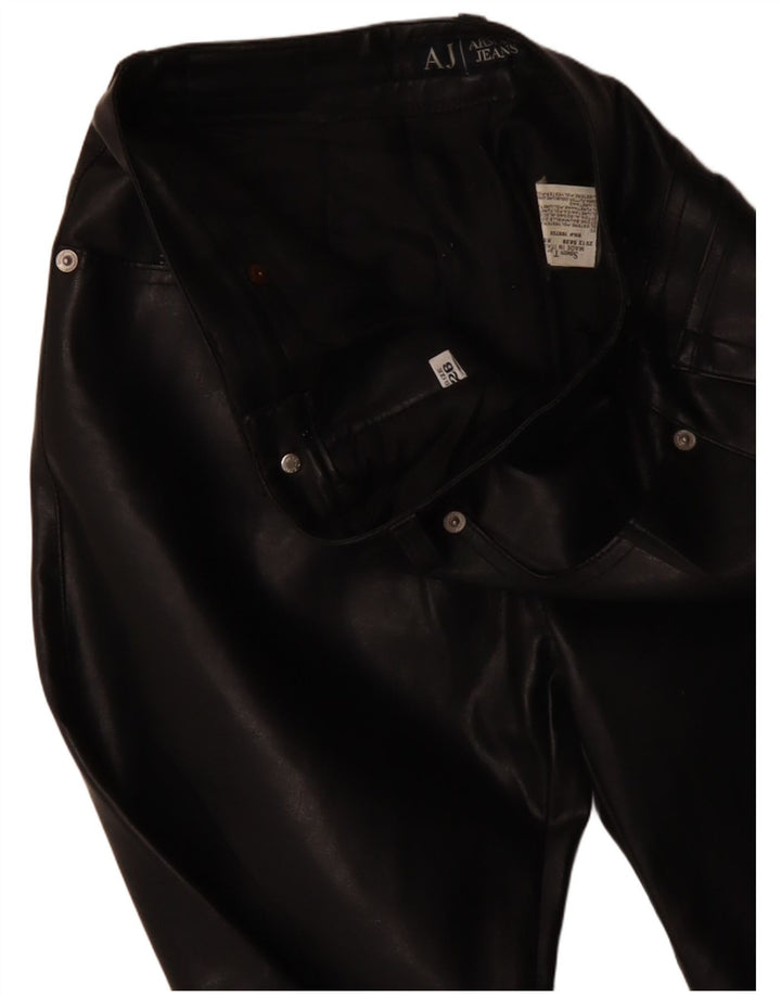 ARMANI ženske ravne hlače od umjetne kože W26 L31 crni poliester