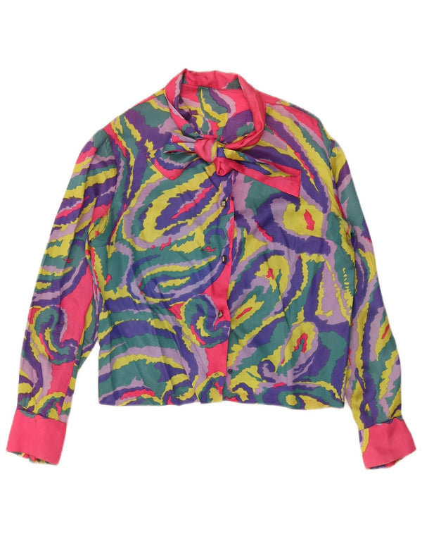 VINTAGE Ženska košulja s prednjom kravatom UK 14 Veliki raznobojni paisley