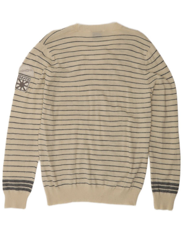 DATCH Muški džemper s V-izrezom XL od sivobijelog prugastog akrila