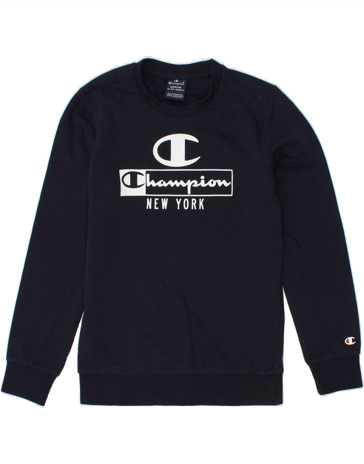 CHAMPION Boys Graphic Sweatshirt Jumper 9-10 Years Navy Blue Vintage Champion and Second-Hand Champion from Messina Hembry 