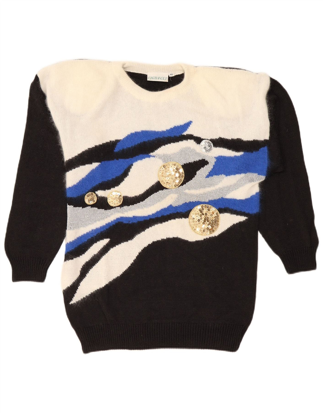 CARTHAGO Womens Boat Neck Jumper Sweater EU 40 Medium Black Colourblock Vintage Carthago and Second-Hand Carthago from Messina Hembry 