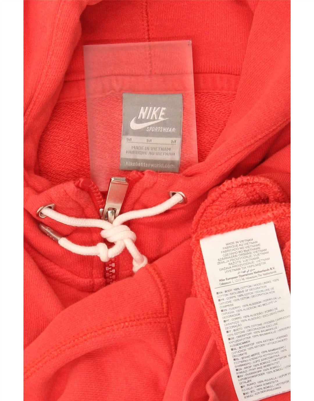 Nike Ženski pulover s kapuljačom s patentnim zatvaračem UK 14 Srednje crveni pamuk