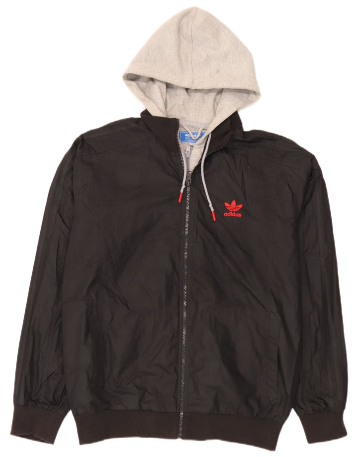 Adidas muška bomber jakna s kapuljačom UK 40 veliki crni poliester u boji