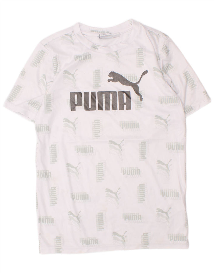 Puma Boys Graphic T-Shirt Top 7-8 Years Small White Poliester