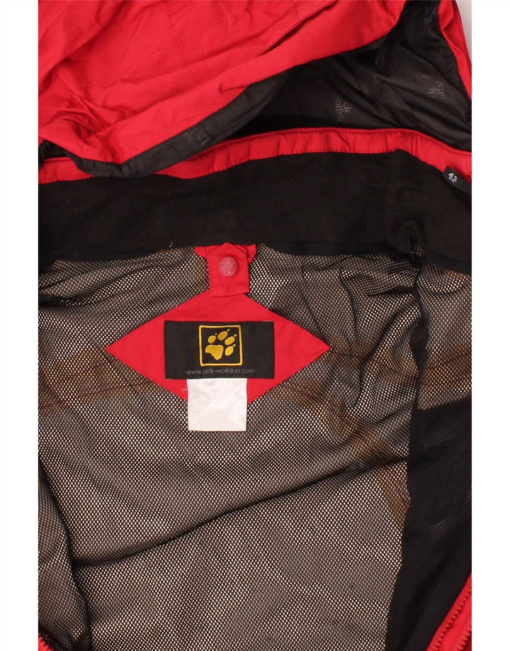 JACK WOLFSKIN Womens Hooded Rain Jacket UK 16 Large Red Colourblock Vintage Jack Wolfskin and Second-Hand Jack Wolfskin from Messina Hembry 