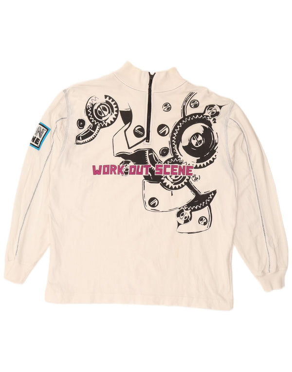 VINTAGE Muški džemper s kratkim izrezom s patentnim zatvaračem 2XL, bijeli pamuk