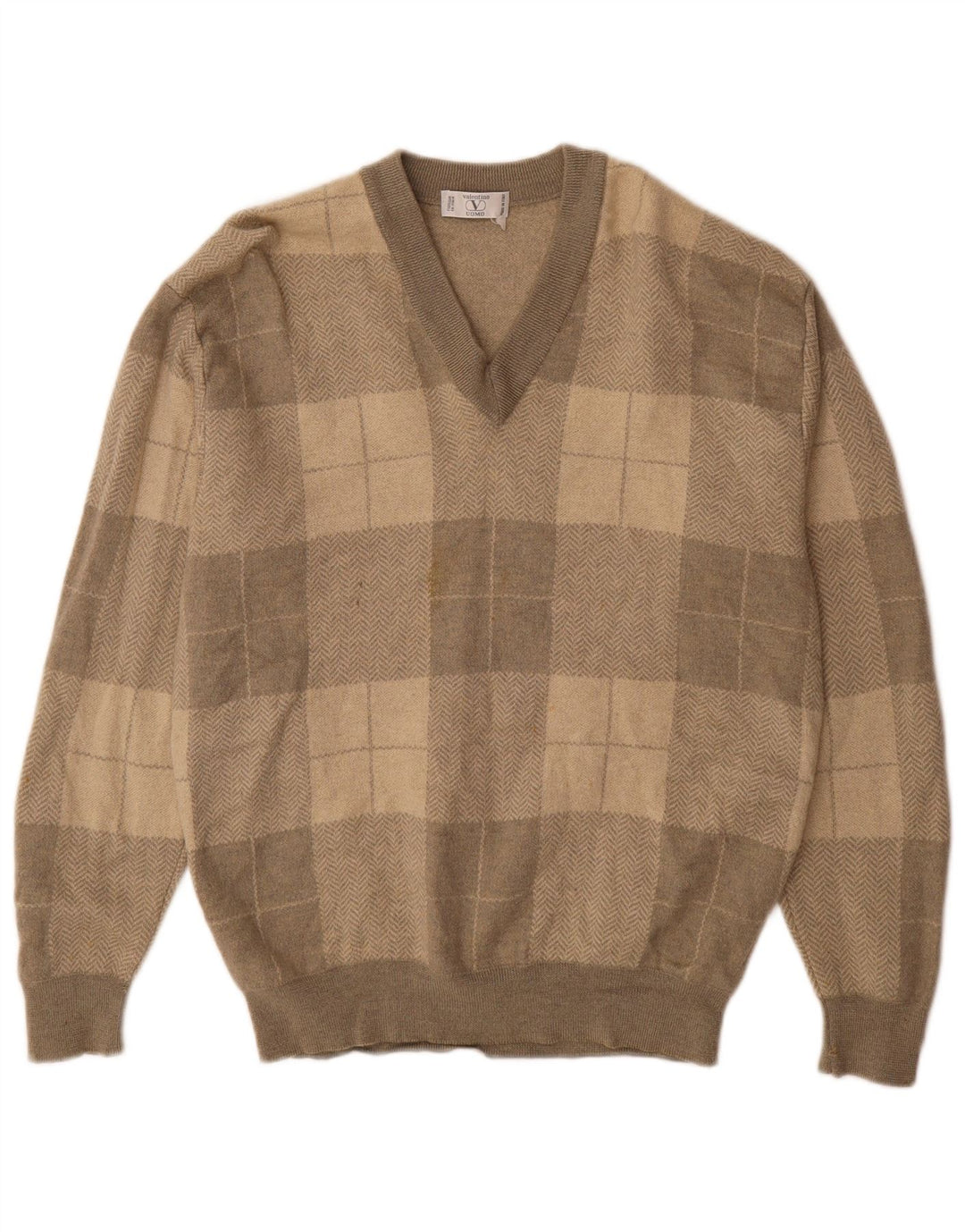 VALENTINO Muški džemper s V-izrezom XL siva patchwork vuna