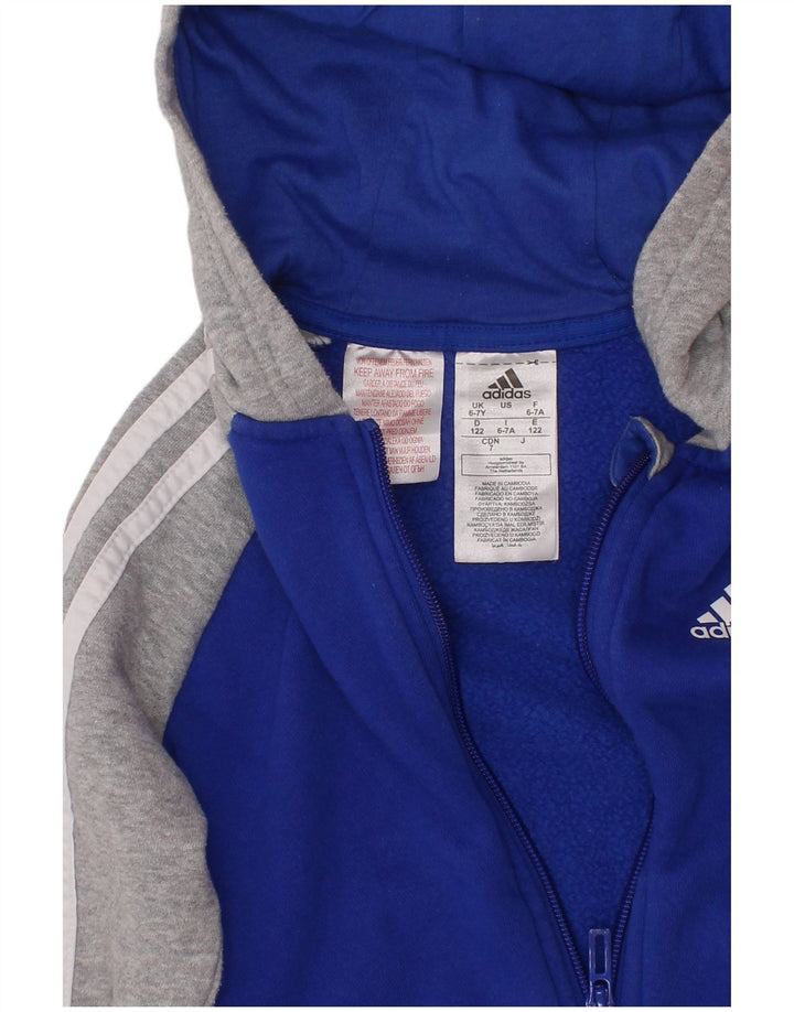 ADIDAS Boys Zip Hoodie Sweater 6-7 Years Blue Colourblock Cotton