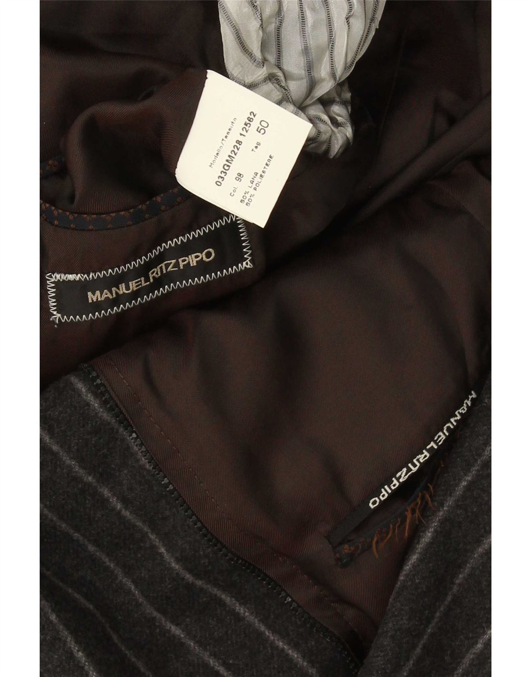 Manuel Ritz Pipo Muška jakna sa 2 gumba IT 50 Large Grey Striped Wool