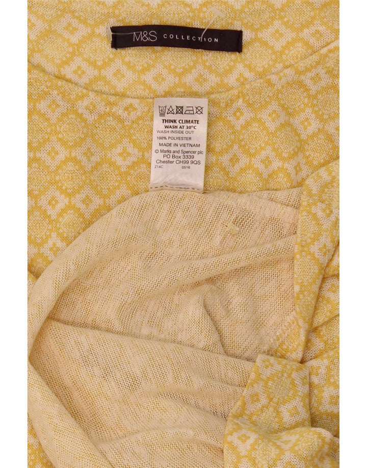 Marks & Spencer Womens Top 3/4 Sleeve UK 12 Medium Yellow Geometric
