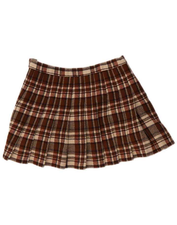 Vintage ženska plisirana mini suknja W28 srednje smeđa karirana