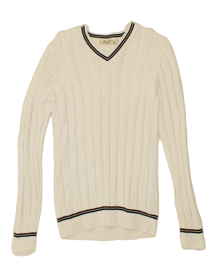 XDYE Womens V-Neck Jumper Sweater UK 14 Medium White Cotton Vintage XDYE and Second-Hand XDYE from Messina Hembry 
