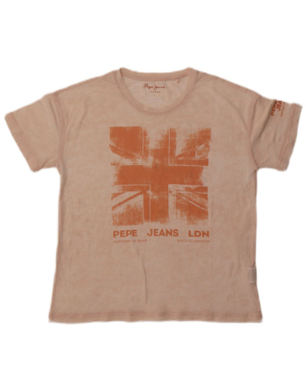 PEPE Jeans Ženska prevelika majica kratkih rukava UK 10 Small Beige Cotton