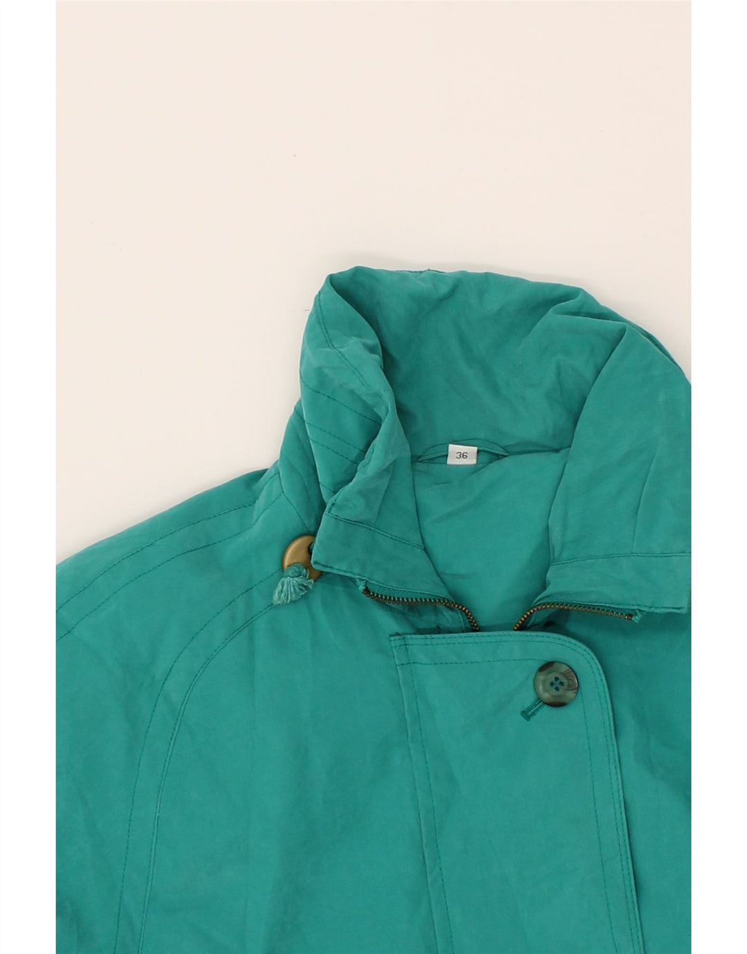 VINTAGE Womens Overcoat EU 36 Small Turquoise Cotton Vintage Vintage and Second-Hand Vintage from Messina Hembry 