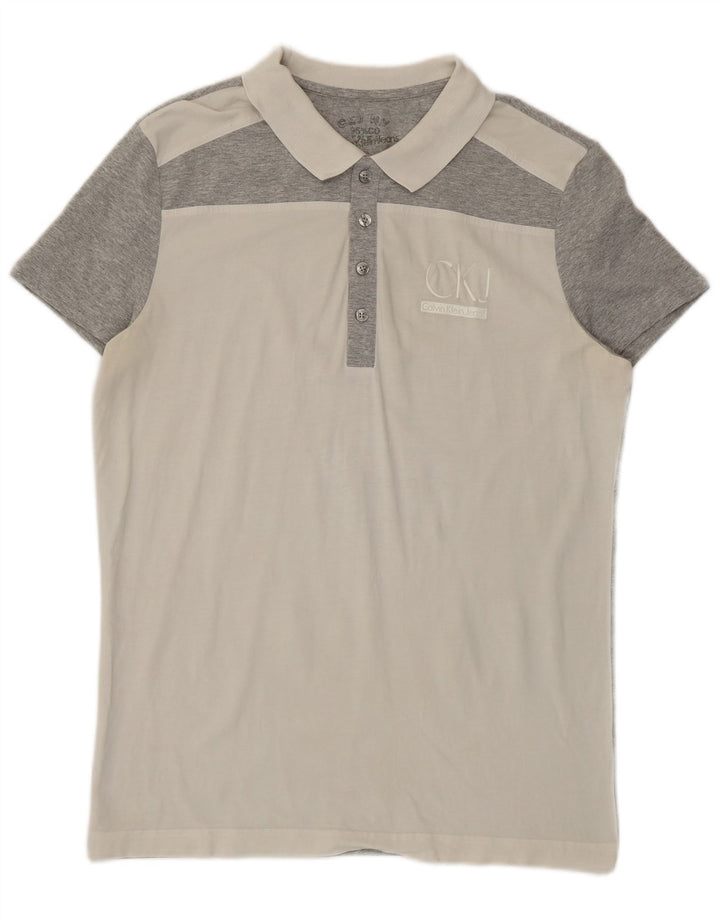 CALVIN KLEIN JEANS Mens Polo Shirt Large Grey Colourblock