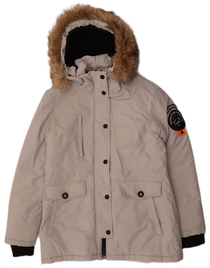 Superdry ženska jakna parka s kapuljačom UK 14 Veliki sivi najlon