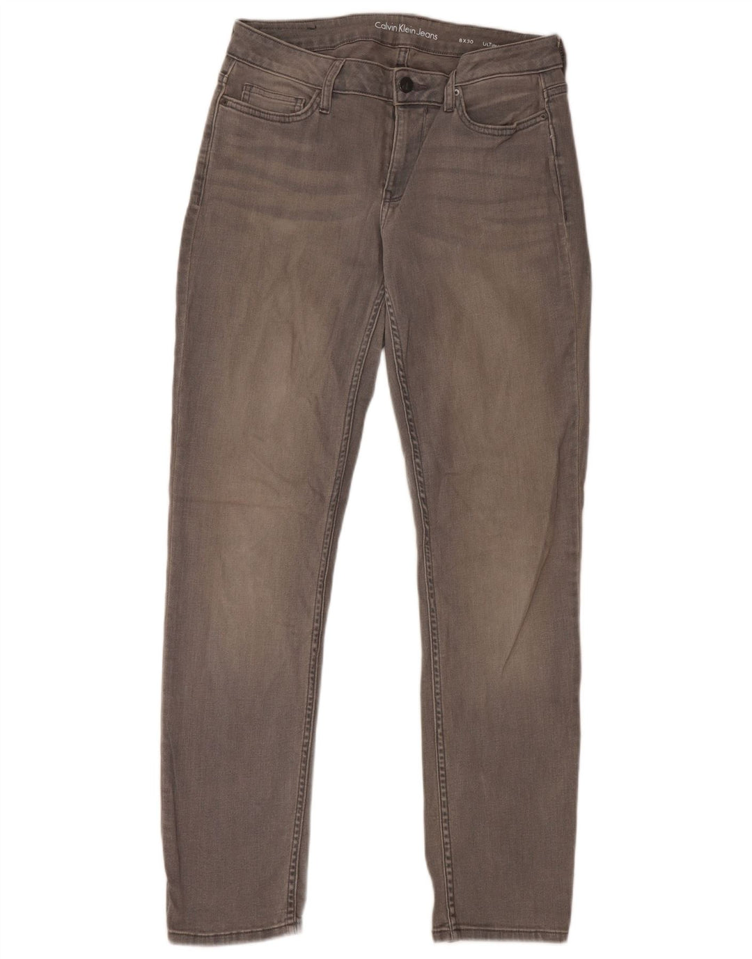 CALVIN KLEIN Ženske uske traperice US 8 srednje W30 L30 sivi pamuk