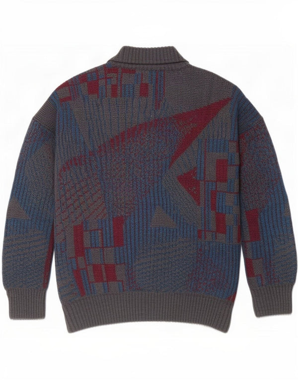 Vintage muški kardigan džemper IT 54 XL siva geometrijska vuna