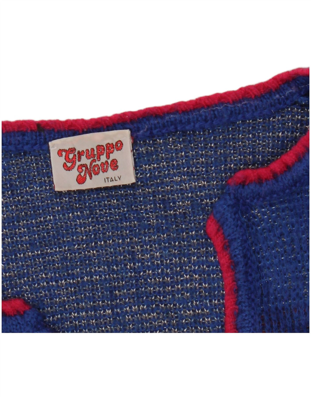 VINTAGE ženski džemper s grafičkim V-izrezom UK 16 Veliki plavi