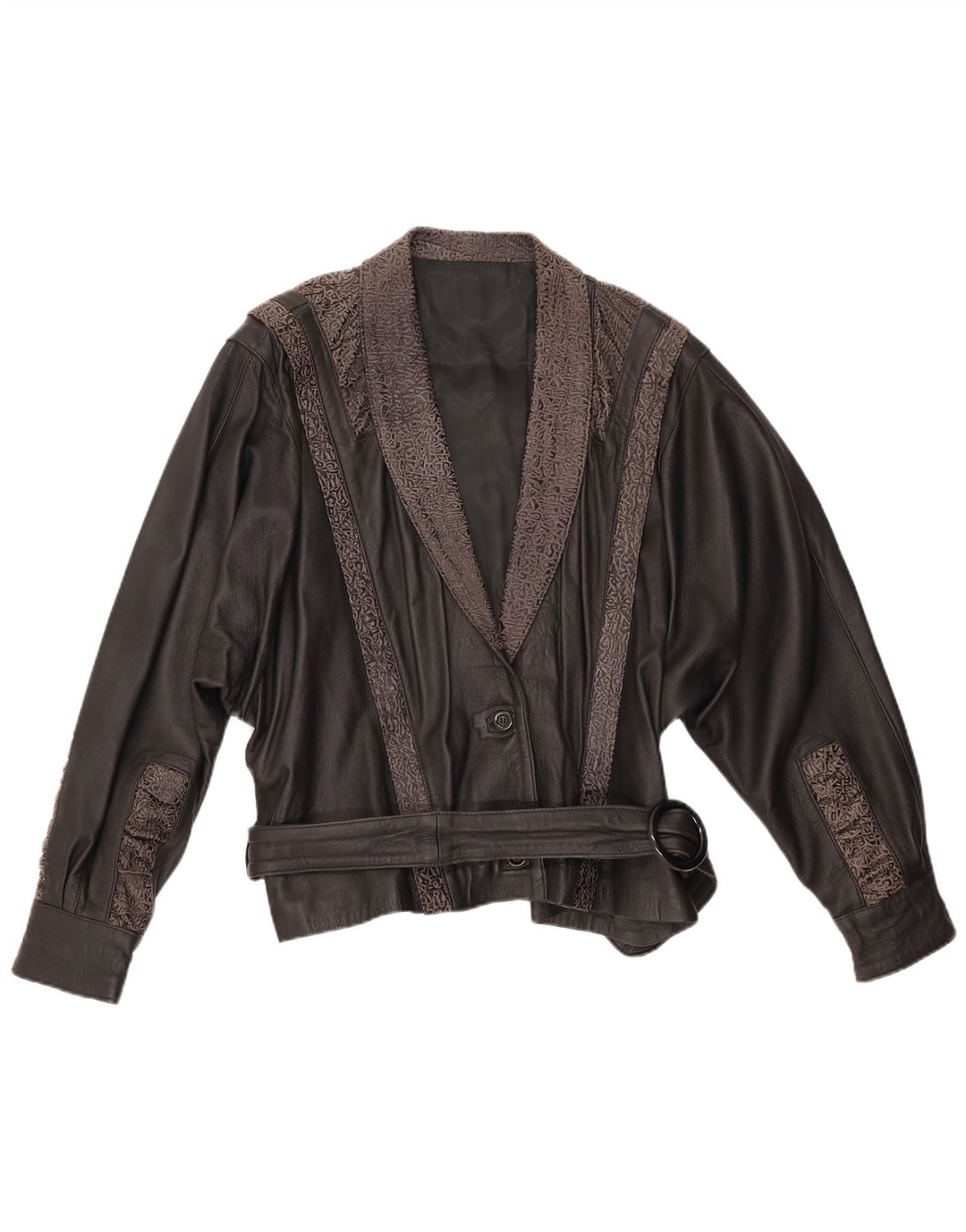 VINTAGE ženska kožna jakna IT 48 XL crna geometrijska koža