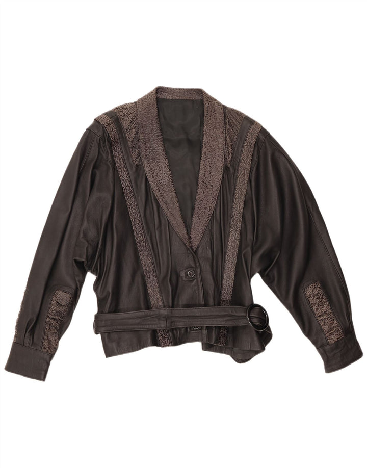 VINTAGE ženska kožna jakna IT 48 XL crna geometrijska koža