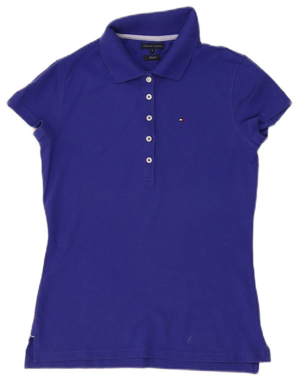 Tommy Hilfiger Womens Slim Fit Polo Shirt UK 10 Small Blue Cotton