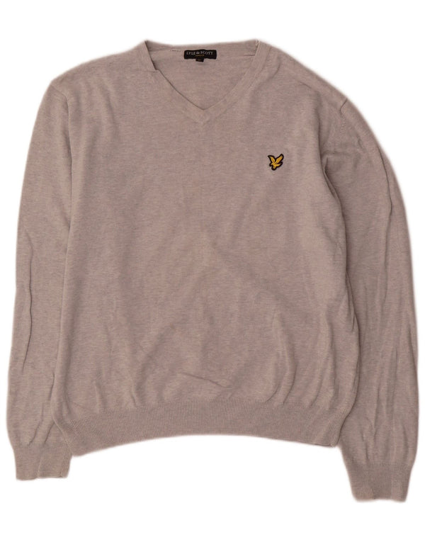 Lyle & Scott ženski džemper s V-izrezom UK 18 XL sivi flekasti pamuk