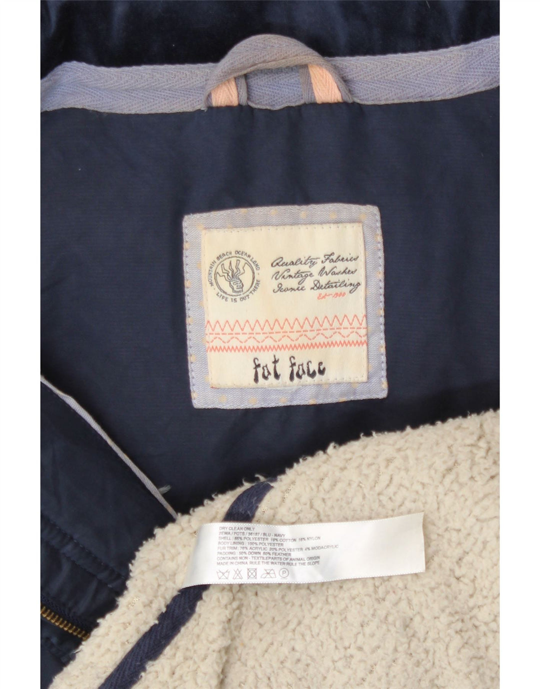 FAT FACE Womens Hooded Padded Gilet UK 12 Medium Navy Blue Polyester