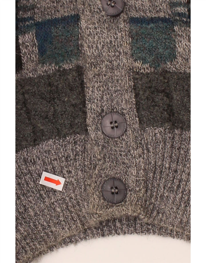 C&A Mens Cardigan Sweater Medium Grey Geometric Acrylic